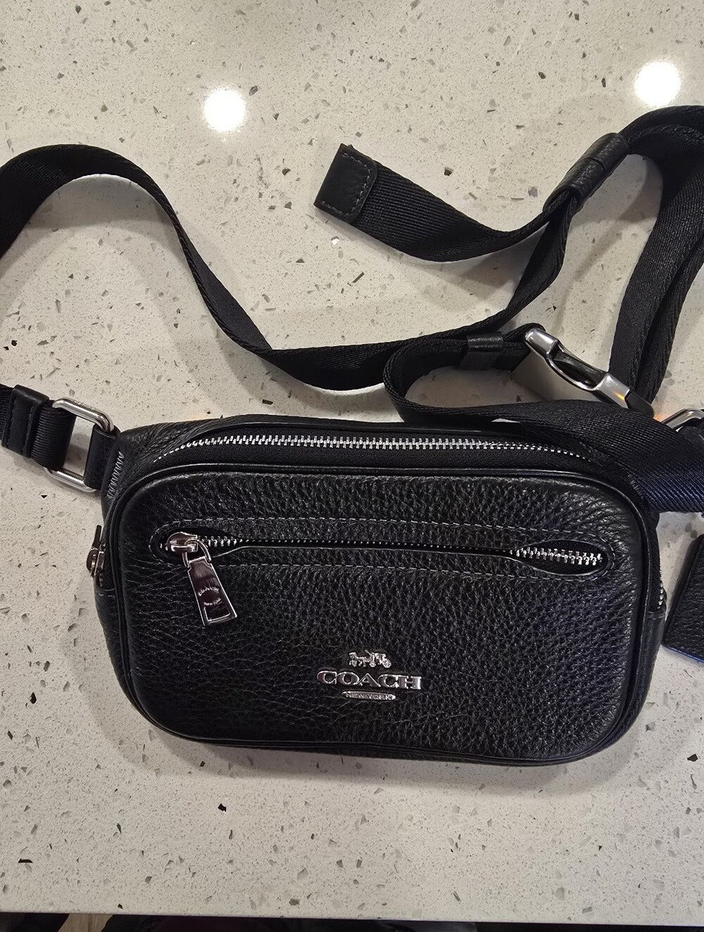 Coach Black Pebbled Leather Belt Bag with Silver Hardware